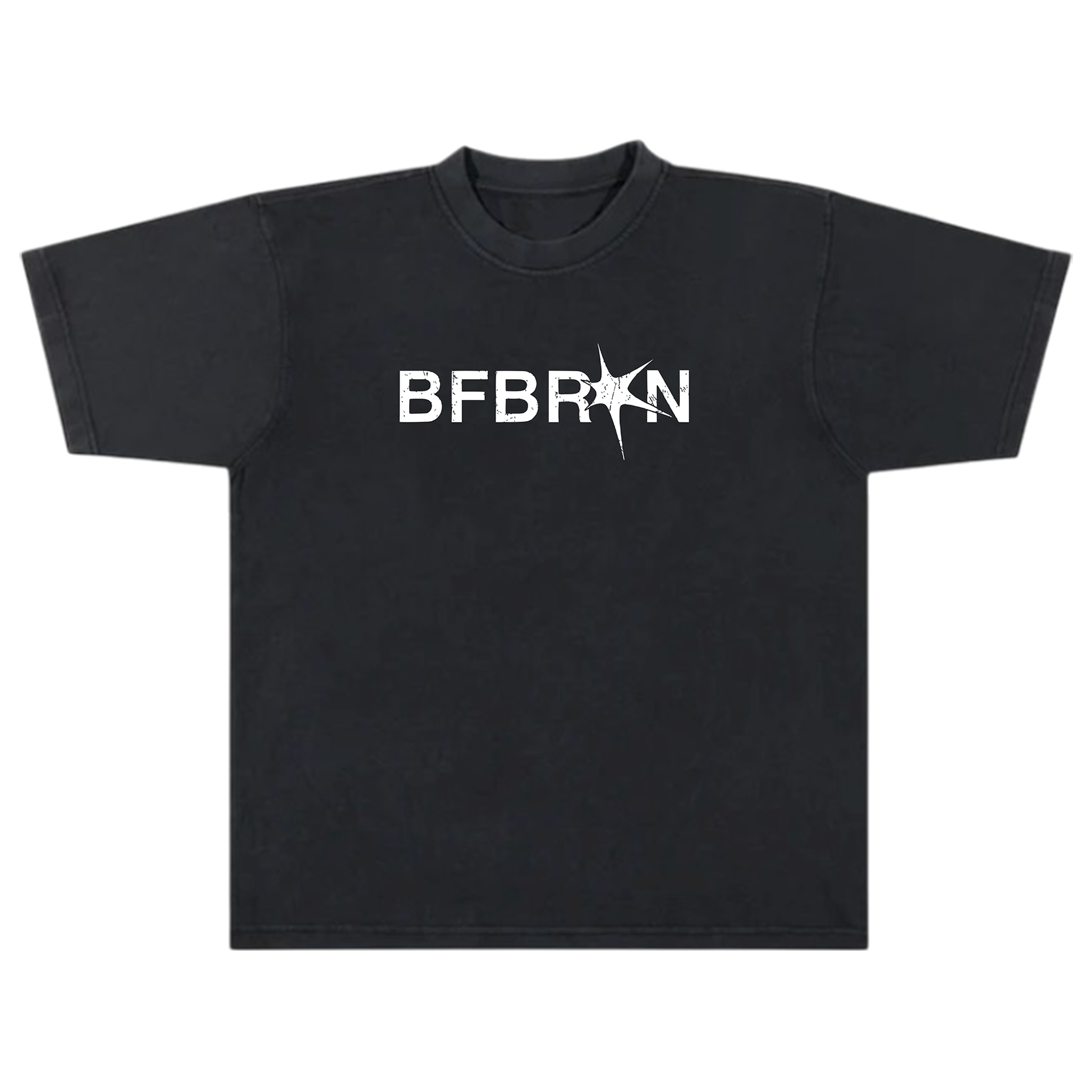 Black t-shirt with 'BFBRKN' logo on a white background